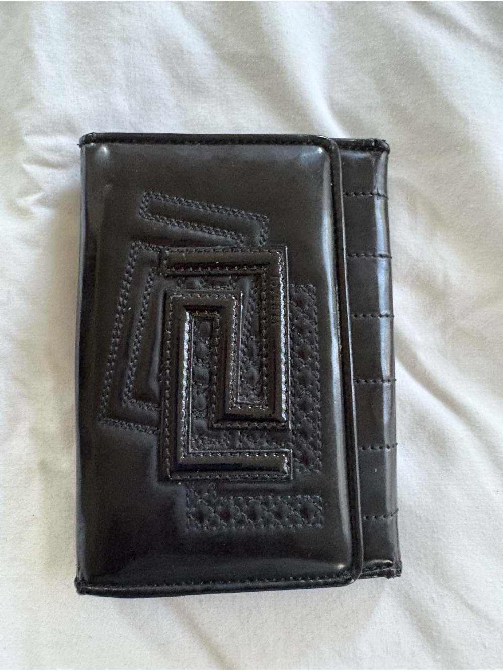 Versace Men’s  Black Patent Leather Wallet with Greek Key Embossing